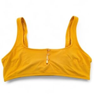 Aerie Square Neckline Button Front Textured Bikini Top XL Yellow Honeycomb Knit